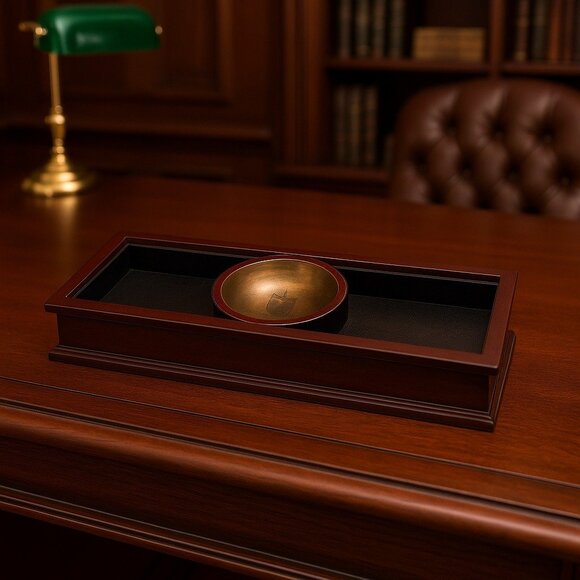 Bombay Company 2005 Wooden Desk Organizer with Brass Emblem Bowl – Mahogany Fini - Picture 9 of 9